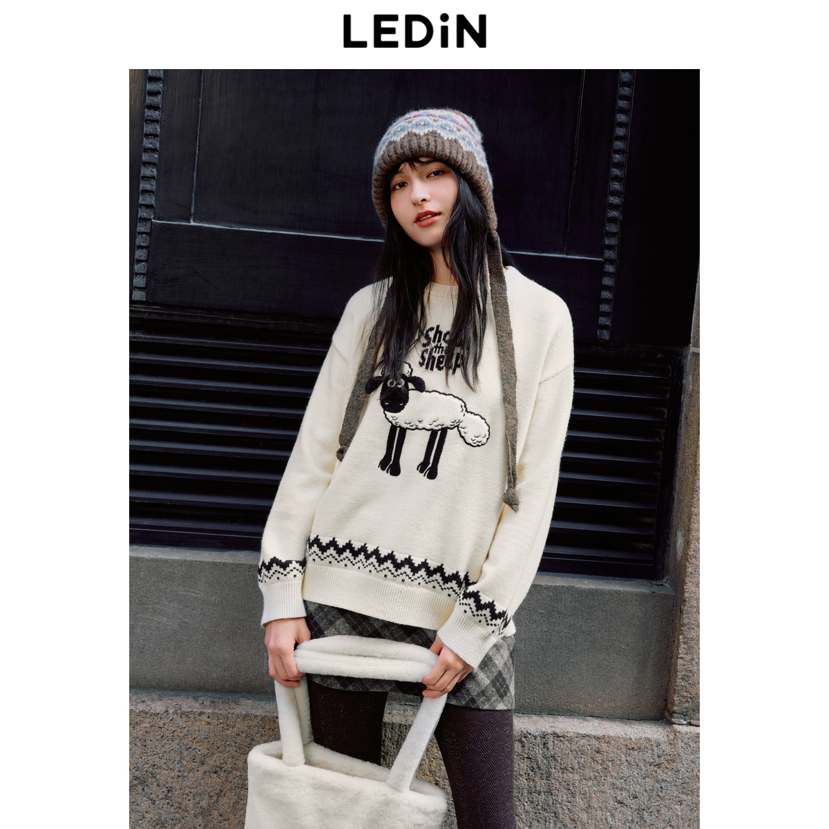 【小羊肖恩联名】乐町商场同款线套衫女24冬季新款毛衣C2EEE4203