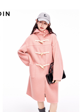 【商场同款】乐町2024冬季新款学院风连帽毛呢外套大衣C2AAE4309