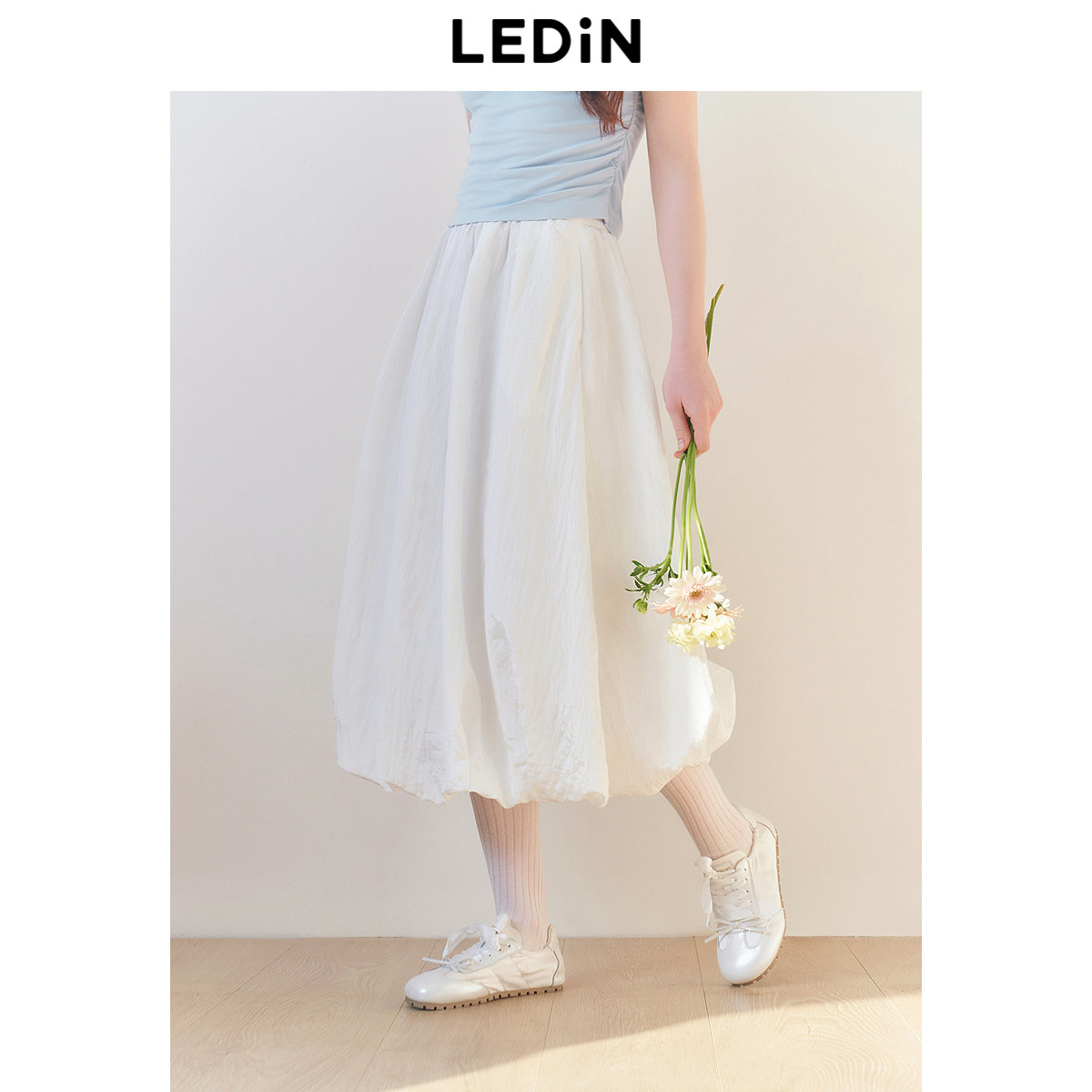 乐町长款伞裙小白裙25年春季新款光泽皱感半身裙韩系女装花苞长裙,女装/女士精品,半身裙,淘宝优惠券,粉丝福利购,淘宝优惠卷