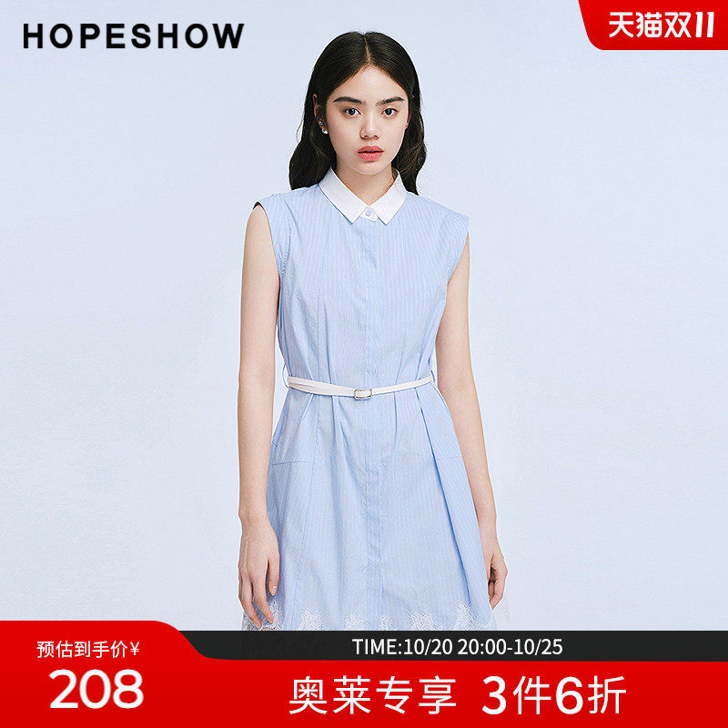 红袖夏季蕾丝拼接无袖连衣裙