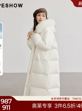 红袖outlets2024冬季新款女装插肩双拉链狐狸毛领羽绒服hopeshow