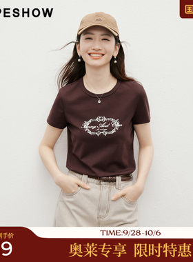 红袖2026夏季新款女装 欧式巴洛克印花正肩短袖圆领套头T恤