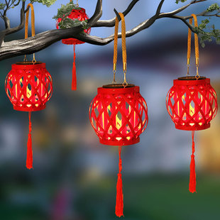 新款中式太阳能庭院装饰灯笼挂树新年中秋户外古风编织花园吊灯