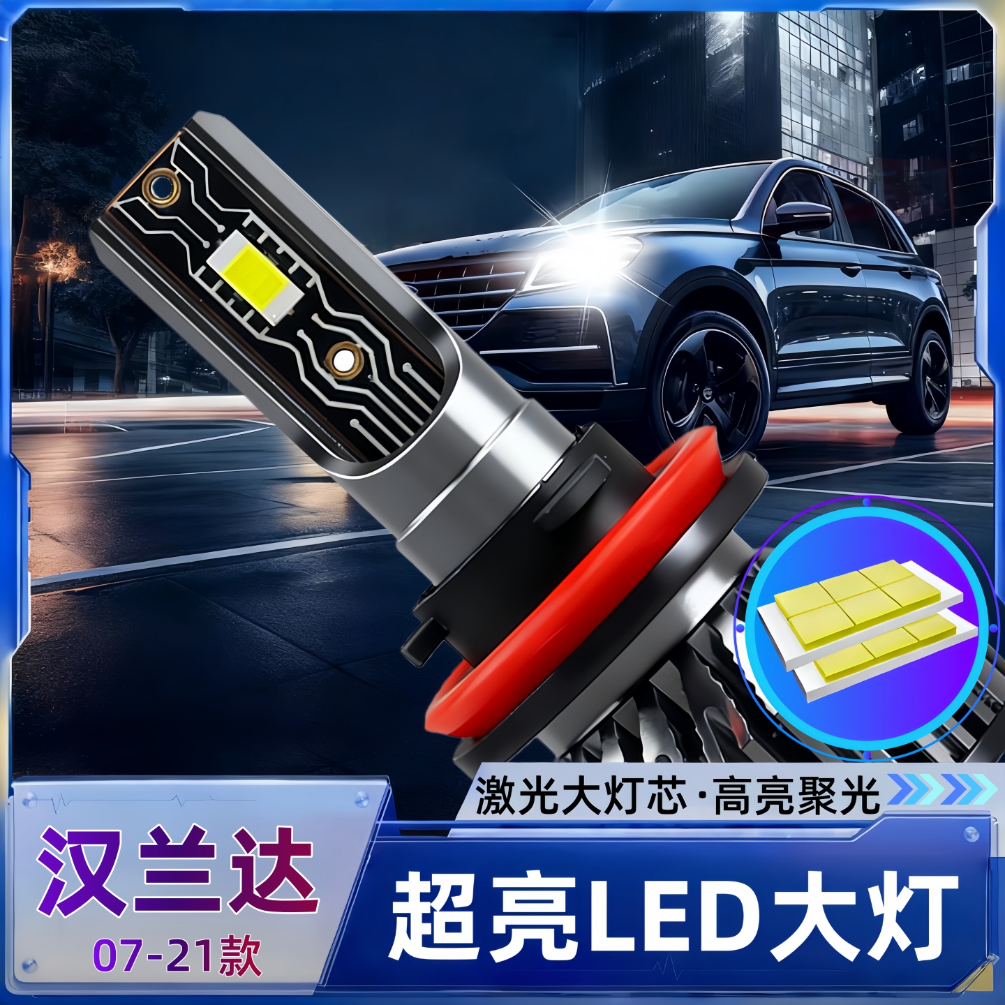 适用于07-21新款丰田汉兰达LED大灯远光近光超亮激光大灯汽车灯泡