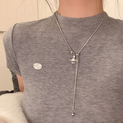 百搭时髦珍珠星球吊坠流苏项链