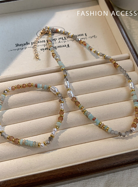 青柠彩色串珠项链女小众设计感高级锁骨链2024年新款颈链配饰项链