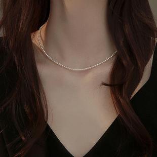 法式极细珍珠项链女轻奢小众小米珠气质锁骨链2024新款双层珠链