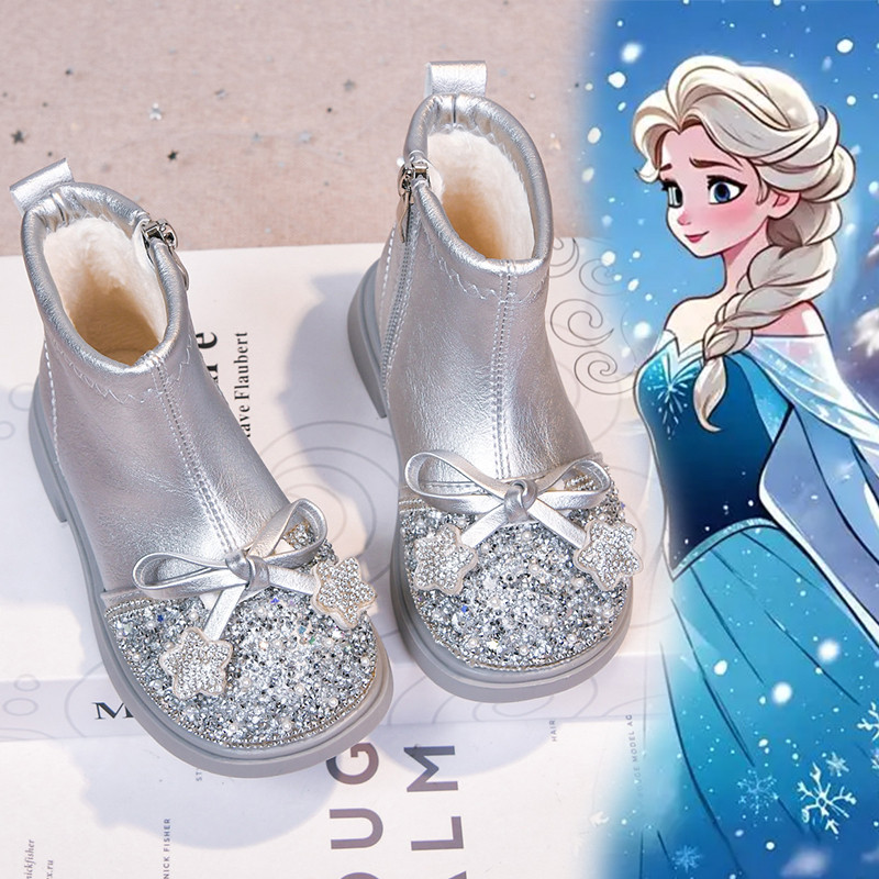 艾莎公主女童棉靴加绒蝴蝶结2025冬季新款女宝公主银色短靴二棉靴,童鞋/婴儿鞋/亲子鞋,棉靴,淘宝优惠券,粉丝福利购,淘宝优惠卷