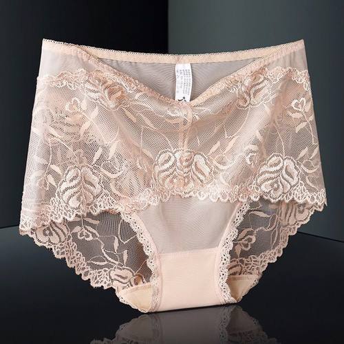 2条装大码中高腰蕾丝内裤
