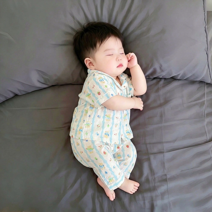 婴儿睡衣宝宝分体家居服夏薄款小月龄a类亲肤两件套儿童空调服