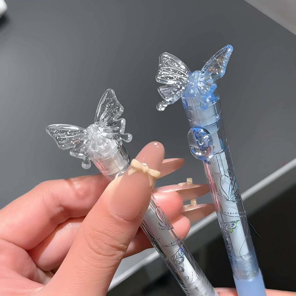 水晶蝴蝶笔解压木鱼笔旋转葫芦笔顺滑速干中性笔多功能创意高颜值