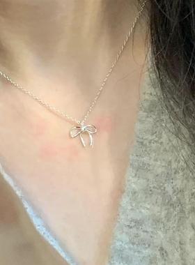 新款s925藏银女款甜美蝴蝶结项链可爱甜美ins小众设计高级感简约