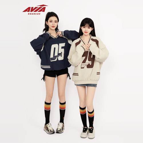 AVIA爱威亚复古运动学院风梭织外套情侣休闲印花百搭套头上衣