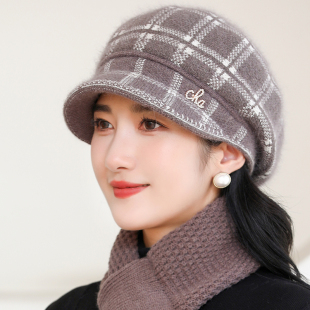 冬季 洋气老太太兔毛线帽中老年人防寒保暖针织棉帽 妈妈帽子女时尚