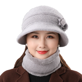 中老年人妈妈加绒厚帽子女冬天针织保暖毛线帽老太太婆婆洋气盆帽
