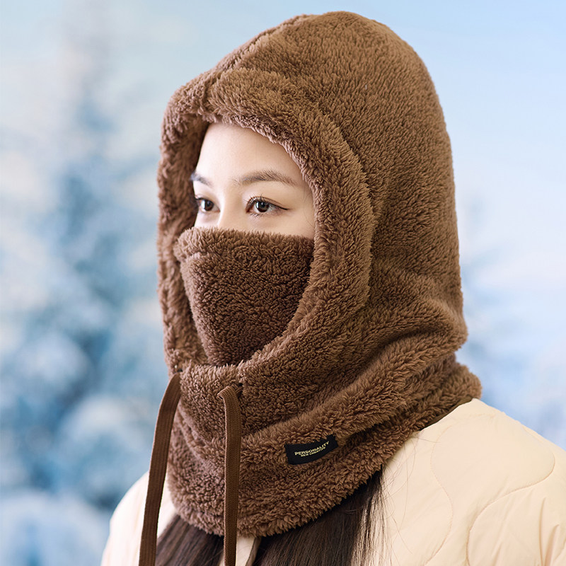 套头帽女秋冬季骑车护一体暖护脸