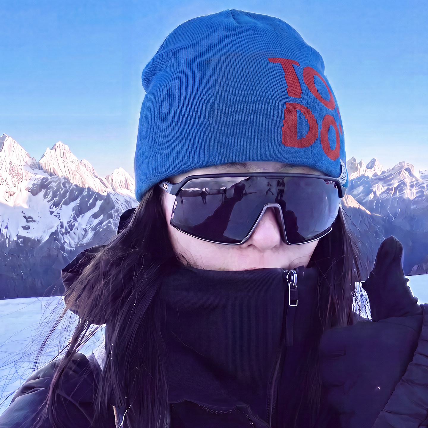毛线帽子女男秋冬户外登山滑雪针织保暖川西旅游登山冷帽蓝色包头