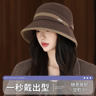 休闲时尚 英伦百搭显脸小盆帽韩版 礼帽大檐渔夫帽 新款 帽子女秋冬季