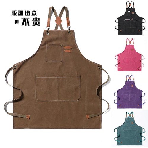 新款时尚帆布牛仔围裙男士牛仔防尘女款厨房油餐厅工作围腰围裙水