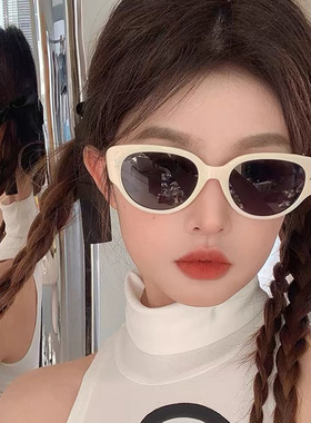 白框墨镜女美式辣妹防晒猫眼太阳镜凹造型拍照白色墨镜高级感遮阳