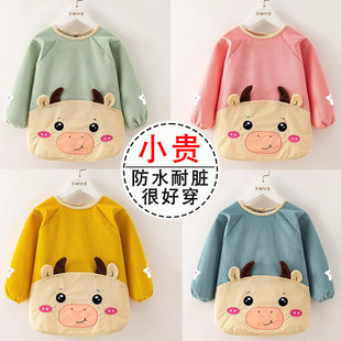 宝宝罩衣儿童防水防脏护衣冬天男宝反穿衣吃饭围裙水晶绒婴儿围兜