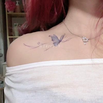 蝴蝶彩色纹身贴甜酷纯欲锁骨款