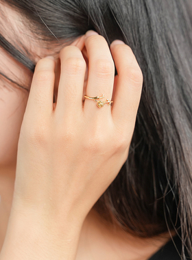 堤喜纯银手工镶钻戒指