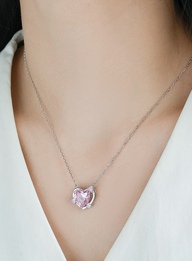 堤喜新款纯银系列原创设计镶钻爱心吊坠桃心锁骨链 轻奢气质项链