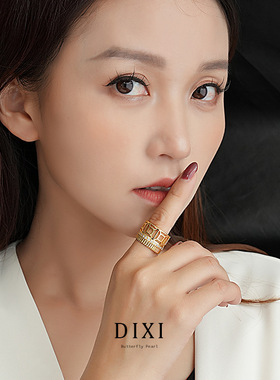 堤喜高级感金色镂空镶钻 重工气质百搭戒指 经典款轻奢指环