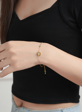 堤喜纯银镶钻八芒星手链