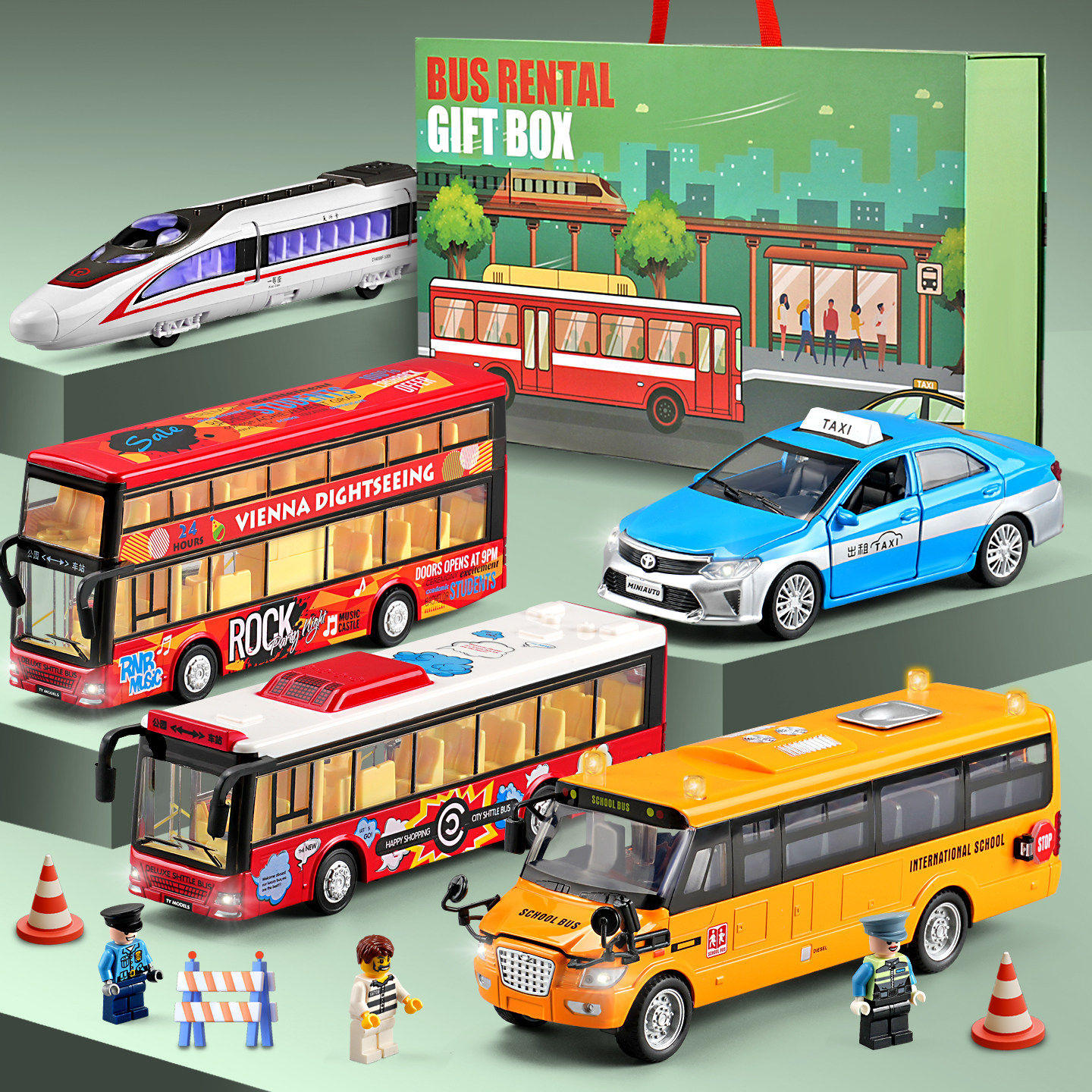 卡威合金双层巴士公交车玩具校车出租车玩具车儿童生日礼物男孩