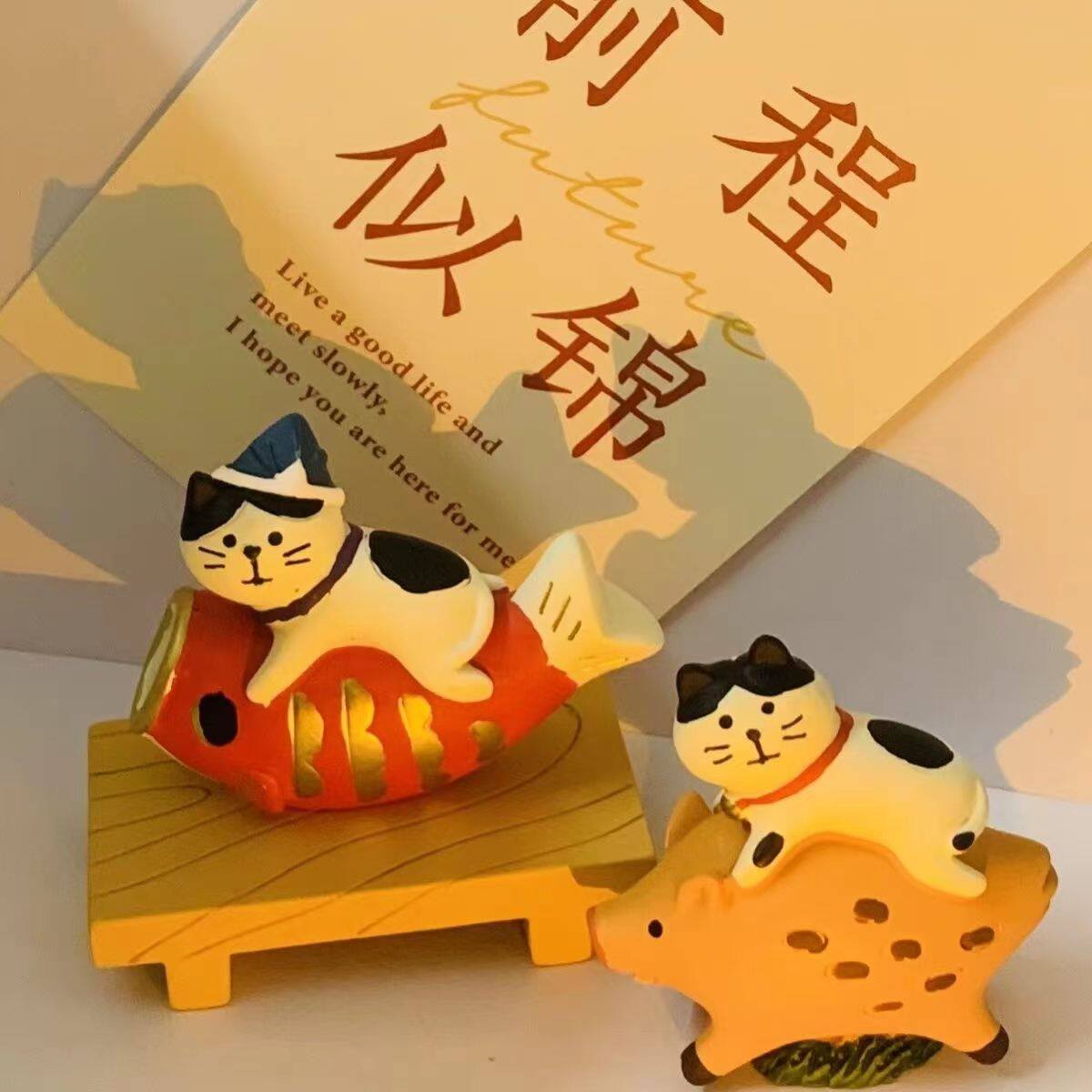 zakka锦鲤猫咪逢考必过考研高考加油可爱好运招财情侣爱意小摆件