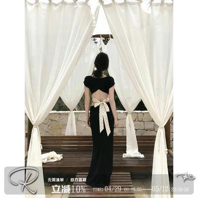 Ruanrui 后腰波点*自带胸垫系带莱赛尔天丝短袖+斜腰曲线半身长裙