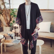 Mùa hè và mùa thu phong cách Trung Quốc cotton và vải lanh cardigan Hanfu nam phong cách cổ xưa áo gió dài retro áo choàng nam mỏng áo thủy triều - Áo gió