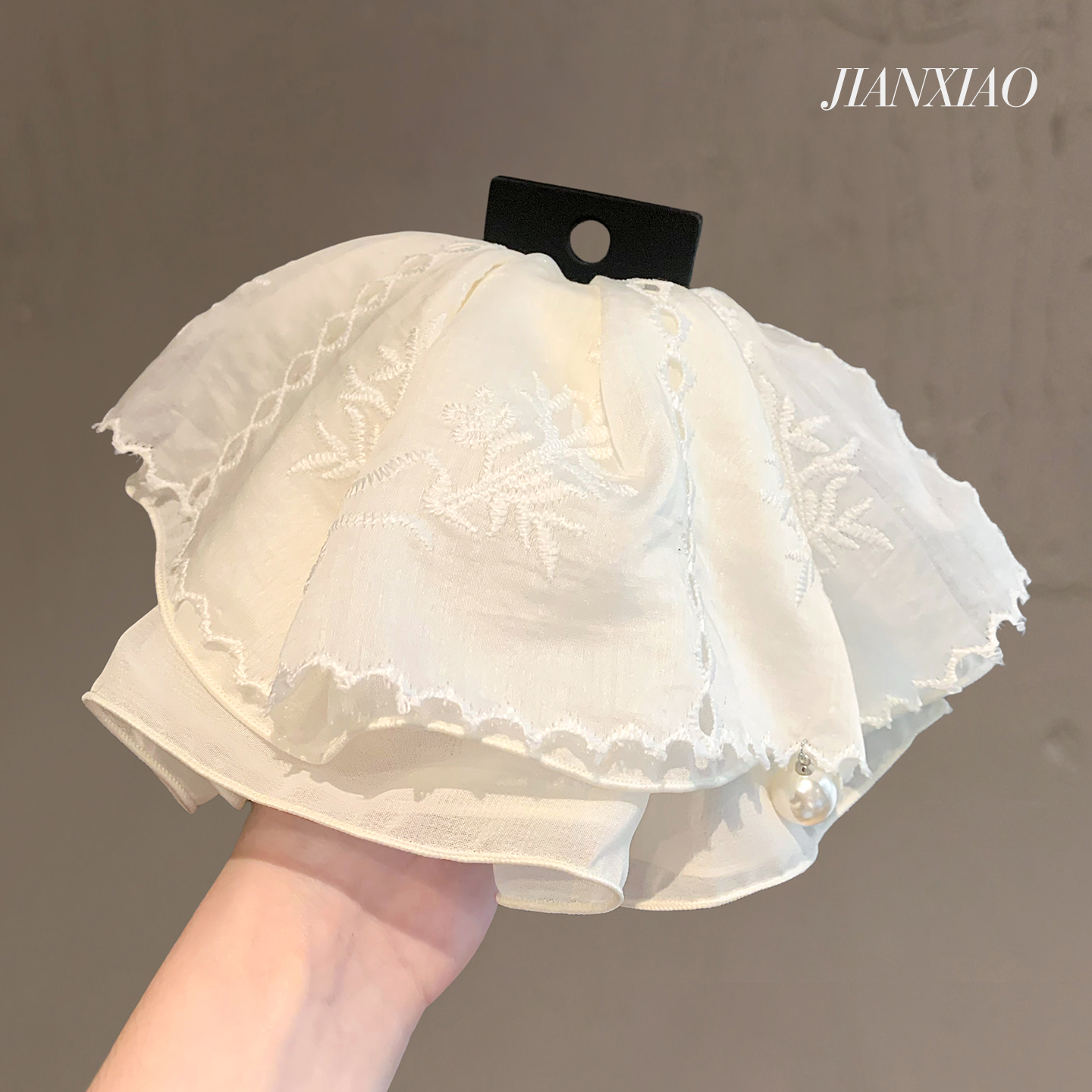 甜美花朵刺绣蕾丝高马尾夹少女心温柔盘发夹氛围感鲨鱼夹时尚发抓