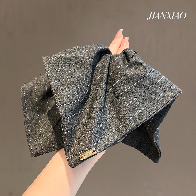 韩系高端灰色条纹方巾发圈扎发头绳新款气质发绳复古优雅耐用发饰