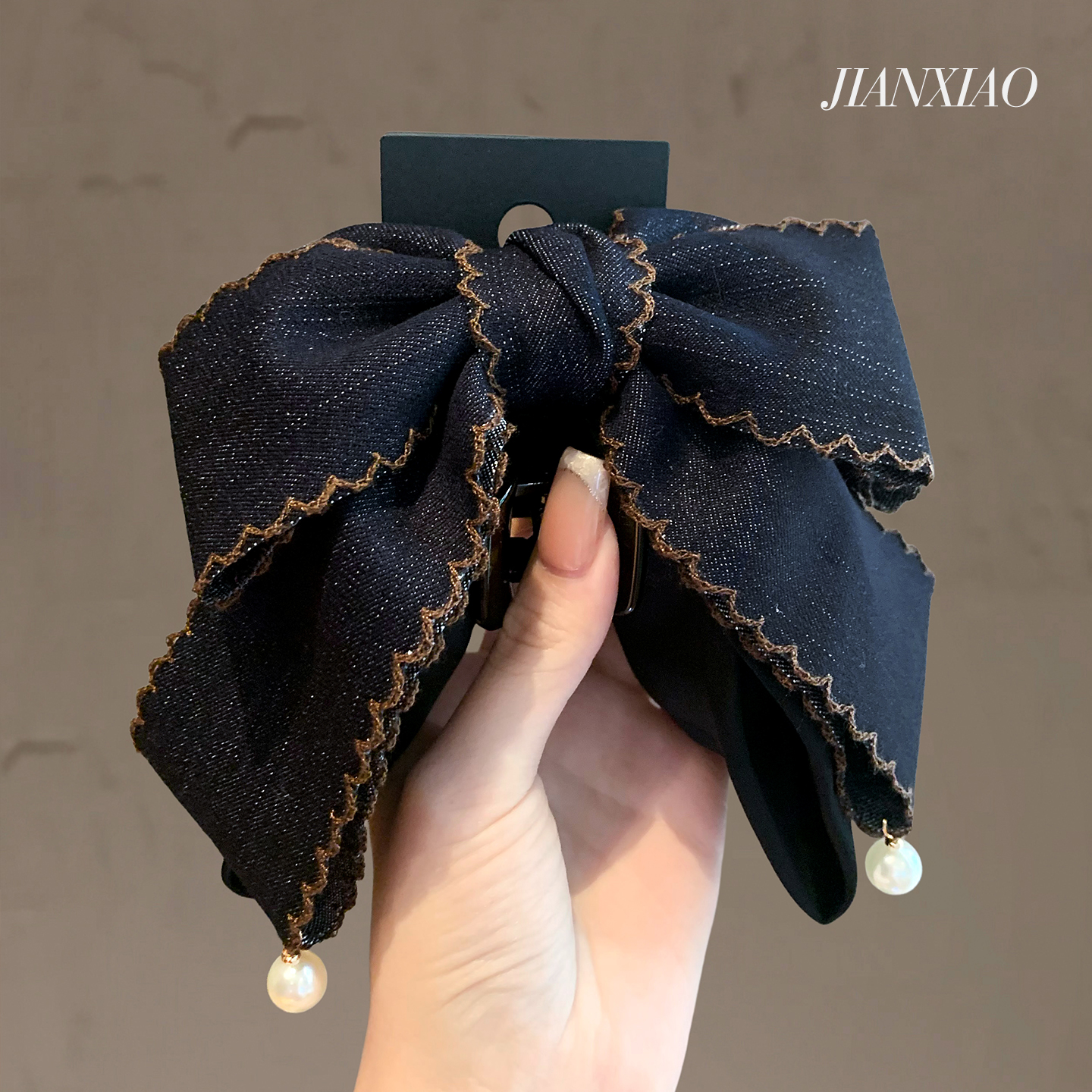 高级感牛仔布艺蝴蝶结抓夹复古气质半扎发夹甜美低马尾夹通勤头饰