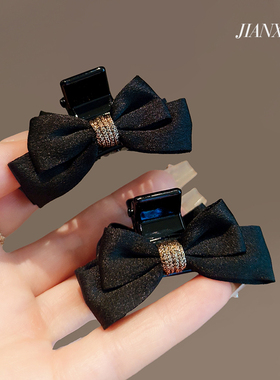 韩国新款黑色蝴蝶结小抓夹公主头侧边夹子鲨鱼夹前额刘海发夹头饰