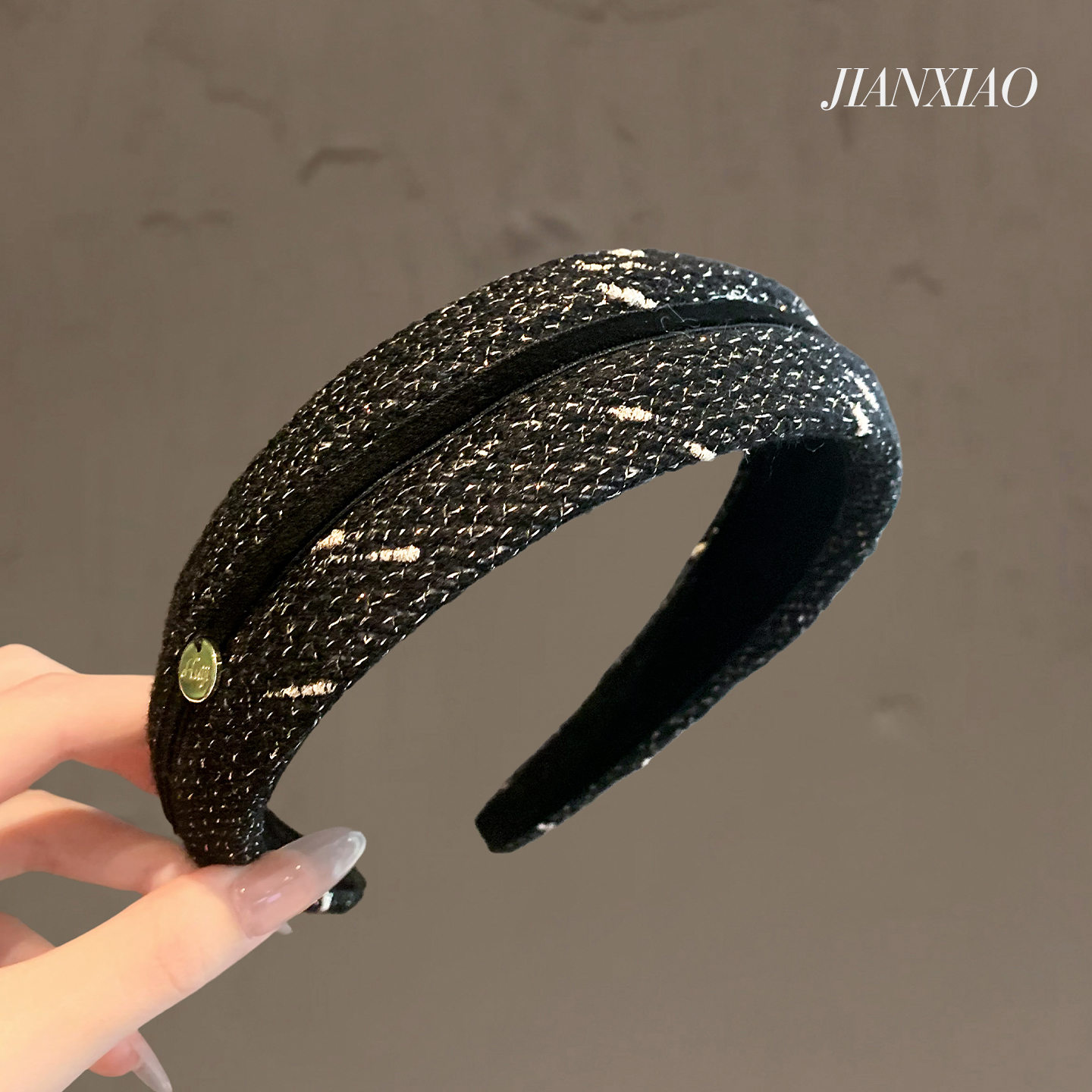 黑色质感小香风洗脸发箍精致羊毛尼宽边高颅顶发饰百搭头饰压发捆