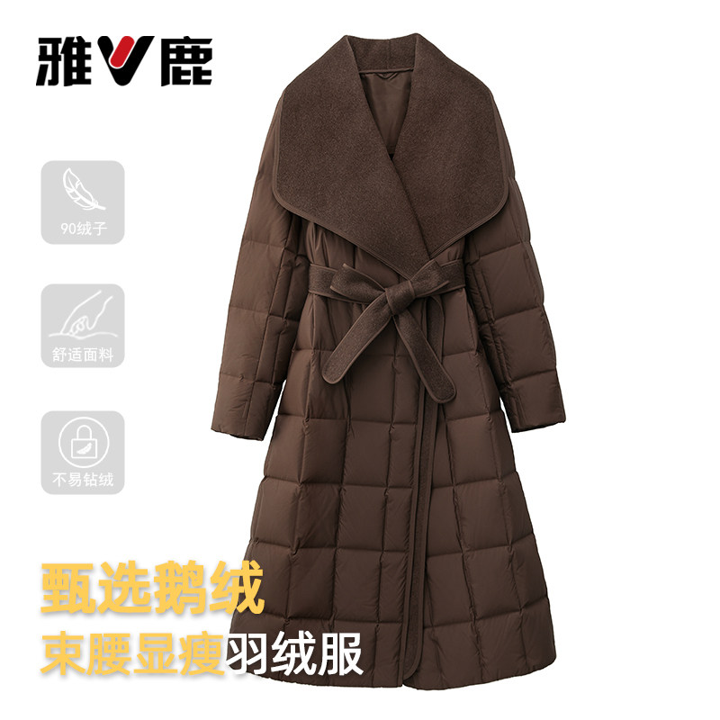 雅鹿女长款加厚鹅绒羽绒服