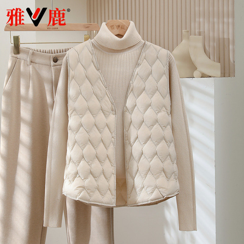 雅鹿短款v领冬季新款羽绒服女