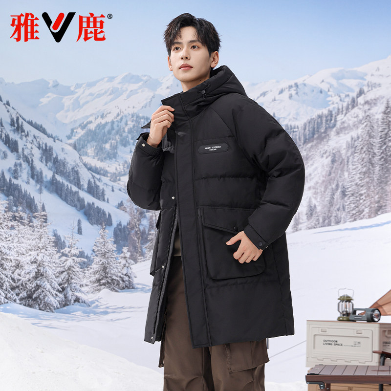雅鹿2025秋冬新款羽绒服中长款男大口袋防风百搭时尚加厚工装外套
