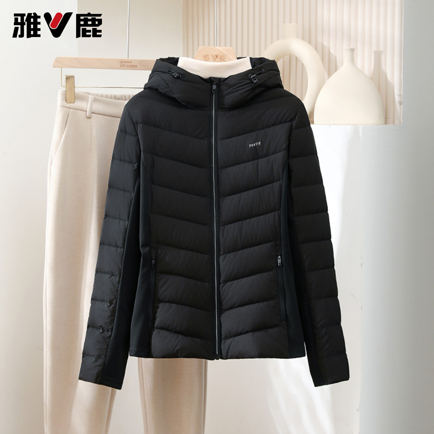 短款抽绳连帽瑜伽轻薄羽绒服