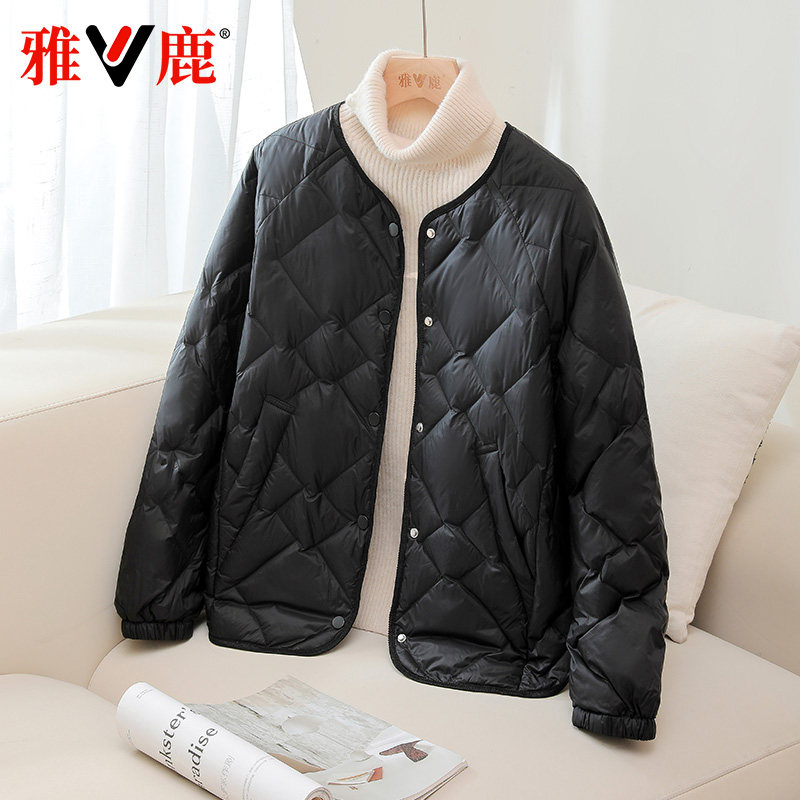 雅鹿2025新款轻薄羽绒服女短款圆领内胆百搭休闲时尚大码女士外套