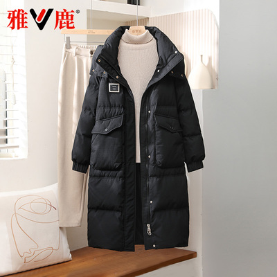 雅鹿中长可拆卸帽羽绒服