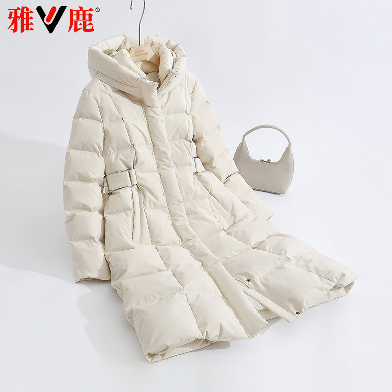 正品长款羽绒服女雅鹿过膝连帽