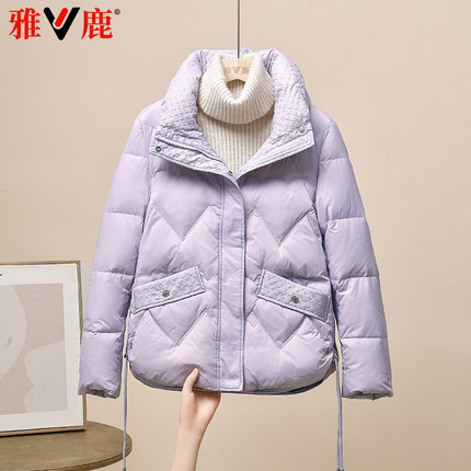 雅鹿正品特价2024冬季新款中年羽绒服女短款小个子加厚保暖妈妈装