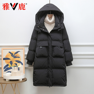 雅鹿2025新款羽绒服女中长款过膝加厚连帽宽松大码冬季潮外套