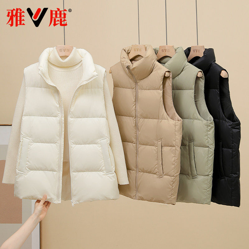 雅鹿羽绒服女背心宽松保暖马甲