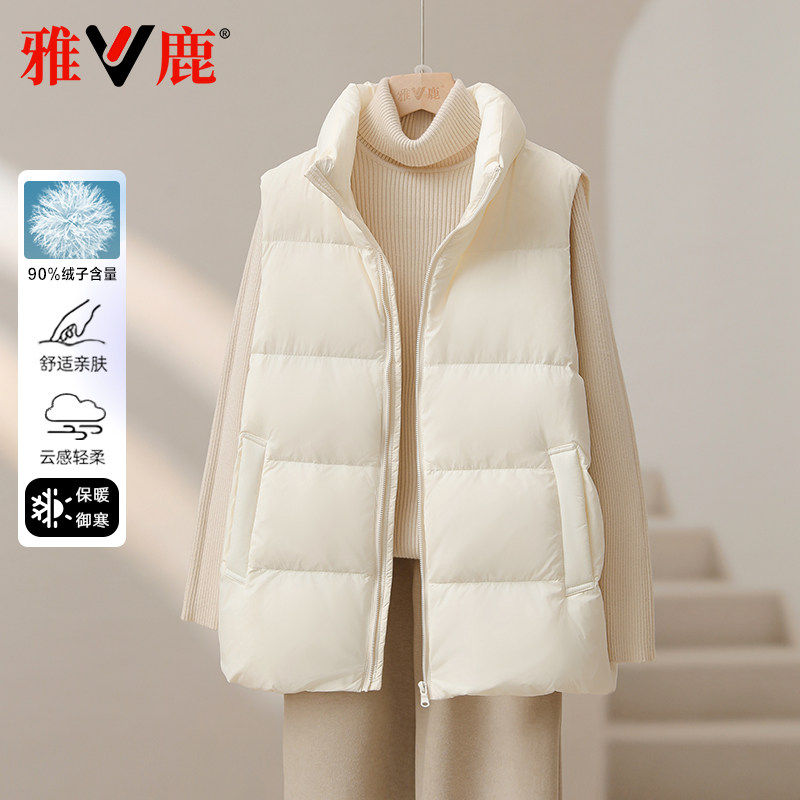 雅鹿羽绒服女背心宽松保暖马甲